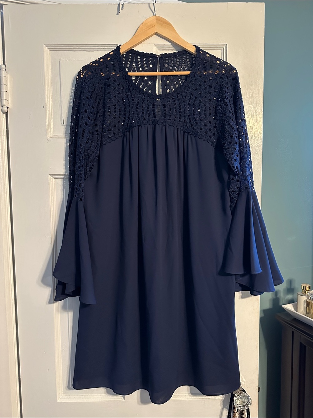 Lily Pulitzer Navy Crochet Yoke Bell Sleeve Dress